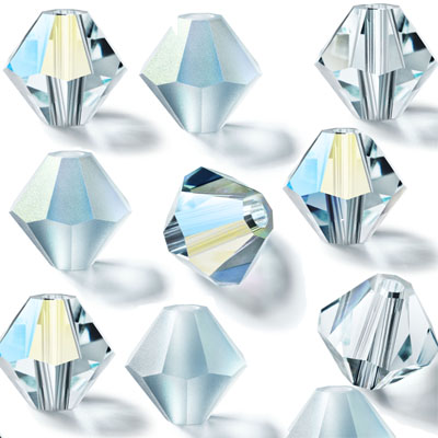 PCBIC04 MIX PL-AB-M SILAQ MIX - Preciosa crystal bicones - mix of plain, AB & matt Silver Aqua